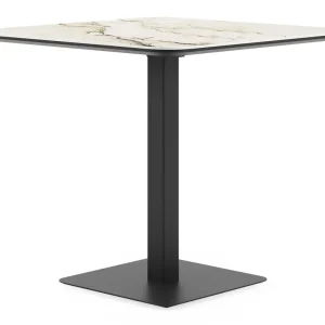 Snelle Levering Fano kantelbare tuintafel vierkant afgerond in zwart aluminium en volkeramiek colorado dunes - L 80 x B 80 x H 73 cm