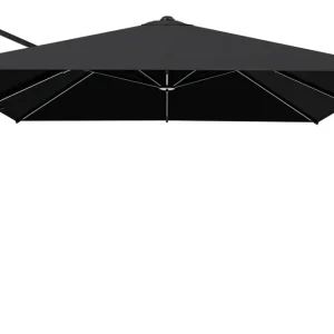 Avola zweefparasol met tiltfunctie in zwart aluminium met zwart weather+ softtouch parasoldoek - L1 300 x L2 300 cm (zonder voet) Op = Op