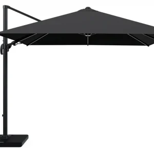 Avola zweefparasol met tiltfunctie in zwart aluminium met zwart weather+ softtouch parasoldoek - L1 300 x L2 300 cm met parasolvoet Pedito 120 kg Finale Uitverkoop