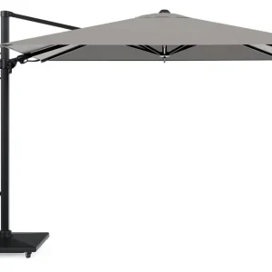 Avola zweefparasol met tiltfunctie in zwart aluminium met grijs weather+ softtouch parasoldoek - L1 200 x L2 300 cm met parasolvoet Avola 90 kg Gratis Retour