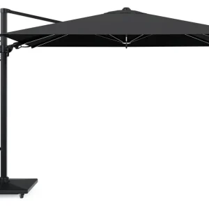 Avola zweefparasol met tiltfunctie in zwart aluminium met zwart weather+ softtouch parasoldoek - L1 200 x L2 300 cm met parasolvoet Avola 90 kg Populair