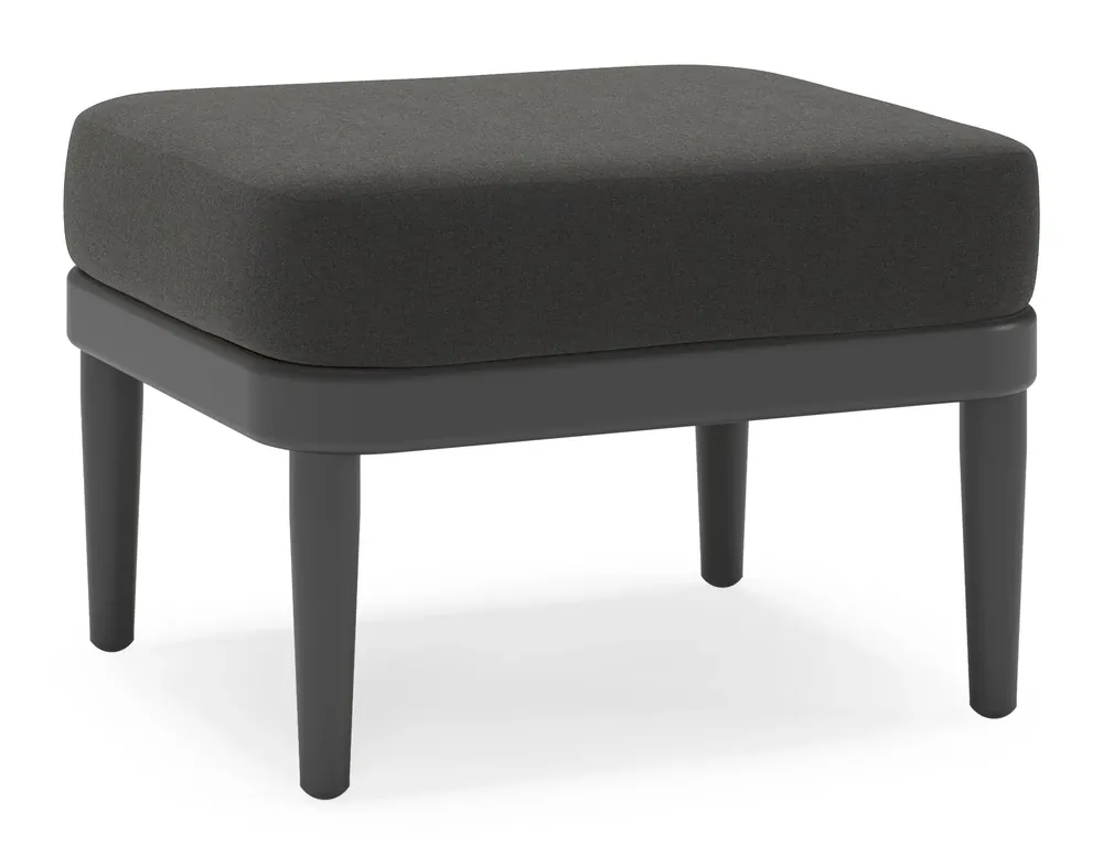 Betaalbaar Orso poef in zwart aluminium met Natte Sooty all weather sunbrella® luxe kussen