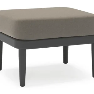 Betaalbaar Orso poef in zwart aluminium met Natte Carbon Beige all weather sunbrella® luxe kussen
