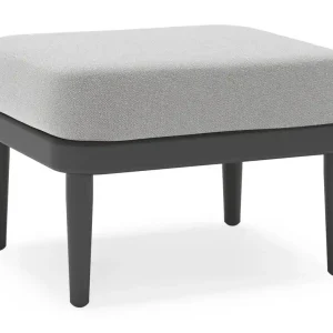 Laatste Versie Orso poef in zwart aluminium met Savane Grey all weather sunbrella® luxe kussen