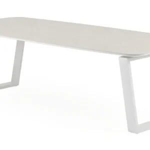 Populair Pagino tuintafel bootvorm in wit aluminium en volkeramiek shilin - L 255 x B 115 x H 73 cm
