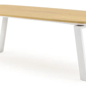 Premium Pagino tuintafel bootvorm in wit aluminium en teak - L 255 x B 115 x H 73 cm