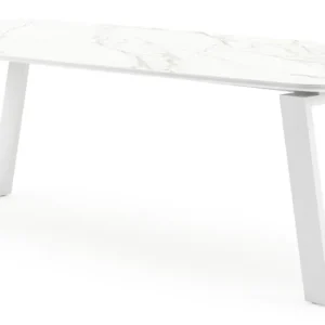 Koopje Pagino tuintafel bootvorm in wit aluminium en volkeramiek calacatta - L 255 x B 115 x H 73 cm