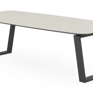 Gratis Retour Pagino tuintafel bootvorm in zwart aluminium en volkeramiek shilin - L 255 x B 115 x H 73 cm