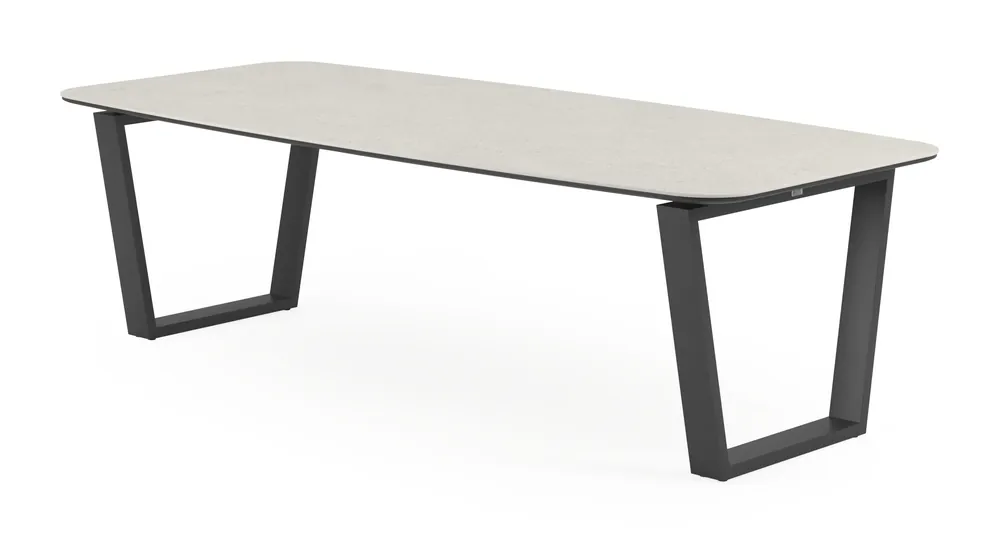 Gratis Retour Pagino tuintafel bootvorm in zwart aluminium en volkeramiek shilin - L 255 x B 115 x H 73 cm
