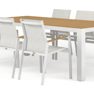 Nieuw Calzo tuinset in wit aluminium en polywood tafelblad met 6 stapelbare Bahia tuinstoelen