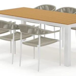 Calzo tuinset rechthoekig in wit aluminium en polywood met 6 Guarda tuinstoelen Rechtstreeks Van De Fabrikant