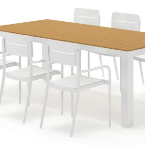 Op = Op Calzo tuinset rechthoekig in wit aluminium en polywood met 6 Salto tuinstoelen