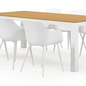 Calzo tuinset in wit aluminium en polywood tafelblad met 6 Paco tuinstoelen Op = Op