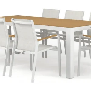 Beste Prijs Calzo tuinset in wit aluminium en polywood tafelblad met 8 stapelbare Bahia tuinstoelen