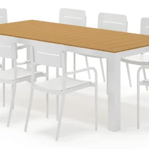 Calzo tuinset rechthoekig in wit aluminium en polywood met 8 Salto tuinstoelen Hete Deal