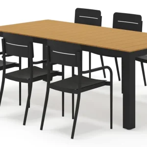 Calzo tuinset rechthoekig in zwart aluminium en polywood met 6 Salto tuinstoelen Veilige Betaling