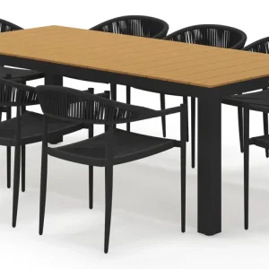 Calzo tuinset rechthoekig in zwart aluminium en polywood met 8 Guarda tuinstoelen Voordeelprijs