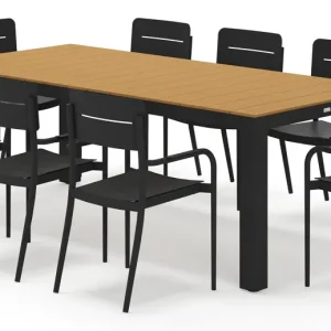 Dagaanbieding Calzo tuinset rechthoekig in zwart aluminium en polywood met 8 Salto tuinstoelen