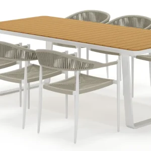 Alora tuinset rechthoekig in wit aluminium en polywood met 6 Guarda tuinstoelen Shop Nu