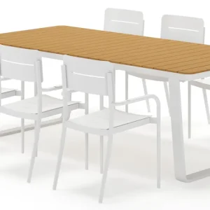 Alora tuinset rechthoekig in wit aluminium en polywood met 6 Salto tuinstoelen Nu Kopen