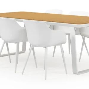 Nieuw Alora tuinset in wit aluminium en polywood tafelblad met 6 Paco tuinstoelen