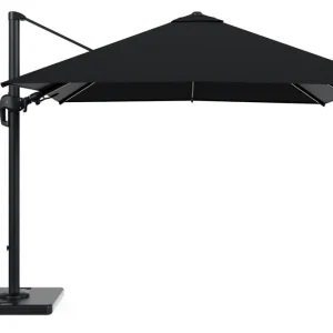 Flitsaanbieding Rufina zweefparasol met tiltfunctie in zwart aluminium met zwart all weather sunbrella® premium parasoldoek - L1 300 x L2 300 cm met parasolvoet Lapido 120 kg