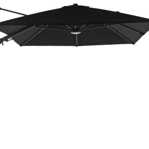 Gratis Retour Rufina zweefparasol met tiltfunctie in zwart aluminium met zwart all weather sunbrella® premium parasoldoek - L1 350 x L2 250 cm (zonder voet)