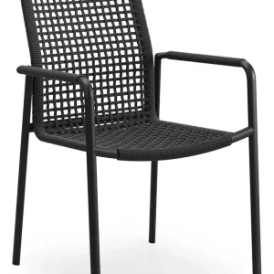 Como stapelbare tuinstoel in zwart aluminium en zwart vierkant geweven ronde rope Snelle Levering