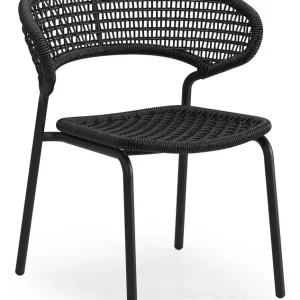 Donato XL stapelbare tuinstoel in zwart aluminium en zwart gedraaide ronde wicker Koop Online