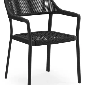 Betrouwbaar Cesano stapelbare tuinstoel in zwart aluminium en zwart gedraaide ronde wicker