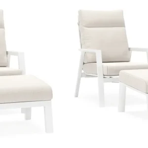 Veilige Betaling Set van 2 Mismo loungestoelen in wit aluminium met beige Weather+ Softtouch kussen