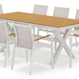 Aanbieding Bahia tuinset rechthoekig in wit aluminium en polywood met 8 Bahia tuinstoelen