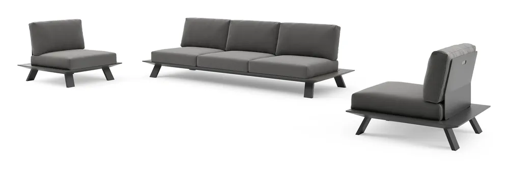 Cesano loungeset in zwart aluminium met natte charcoal chine all weather sunbrella® luxe kussens Premium