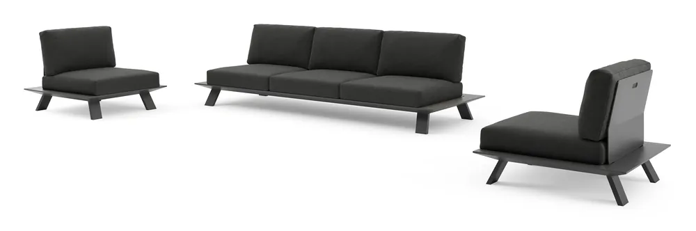 Cesano loungeset in zwart aluminium met chartres sooty all weather sunbrella® luxe kussens Snelle Levering
