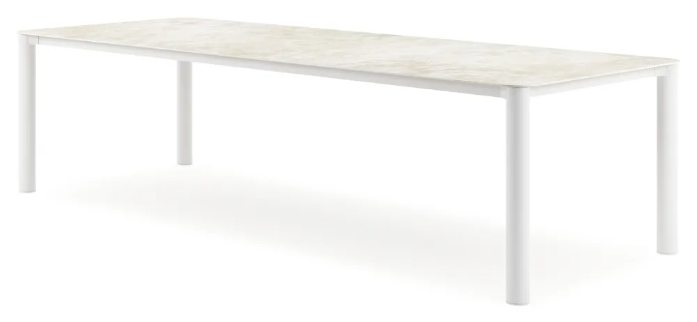 Laatste Versie Orso tuintafel afgerond rechthoekig in wit aluminium en volkeramiek Rapolano - L 290 x B 110 x H 75 cm