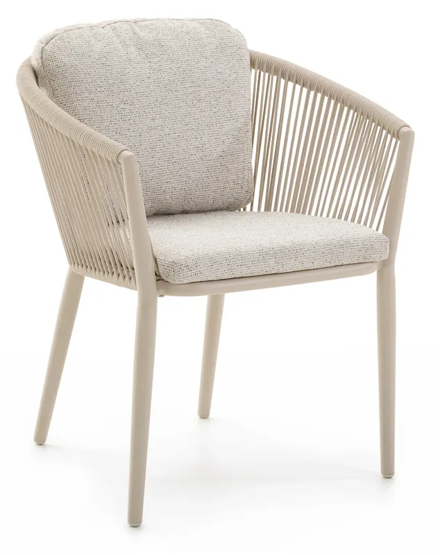 Bestel Nu Orso stapelbare tuinstoel in beige aluminium en beige verticaal geweven ronde rope met kussen in All Weather Solica Firenze Natural