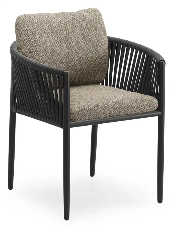 Shop Nu Organo tuinstoel in zwart aluminium en zwart verticaal geweven luxe vlakke rope met kussen in madagascar burch all weather cosytica