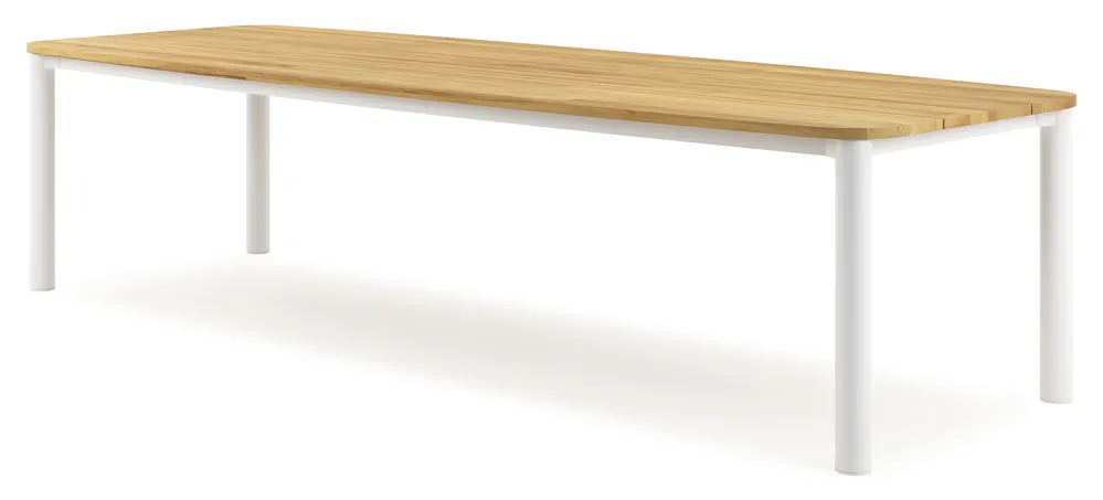 Orso tuintafel bootvorm in wit aluminium en teak - L 315 x B 115 x H 75 cm Gereduceerde Prijs