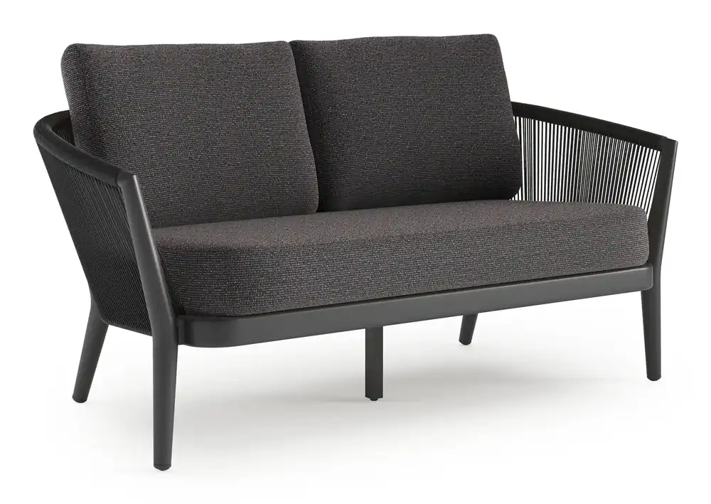 Orso loungebank in zwart aluminium en zwart verticaal geweven ronde rope met Firenze Tunder all weather solica kussen Seizoensaanbieding
