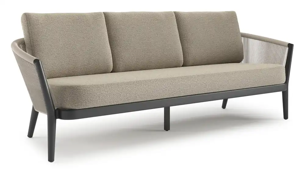 Orso loungebank in zwart aluminium en beige verticaal geweven ronde rope met Catania Beige all weather cosytica kussen Favoriet