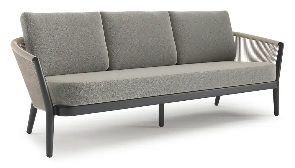 Dagaanbieding Orso loungebank in zwart aluminium en beige verticaal geweven ronde rope met Savane Tunder all weather sunbrella® luxe kussen