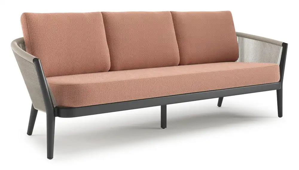 Orso loungebank in zwart aluminium en beige verticaal geweven ronde rope met Lopi Fawn all weather sunbrella® luxe kussen Superprijs