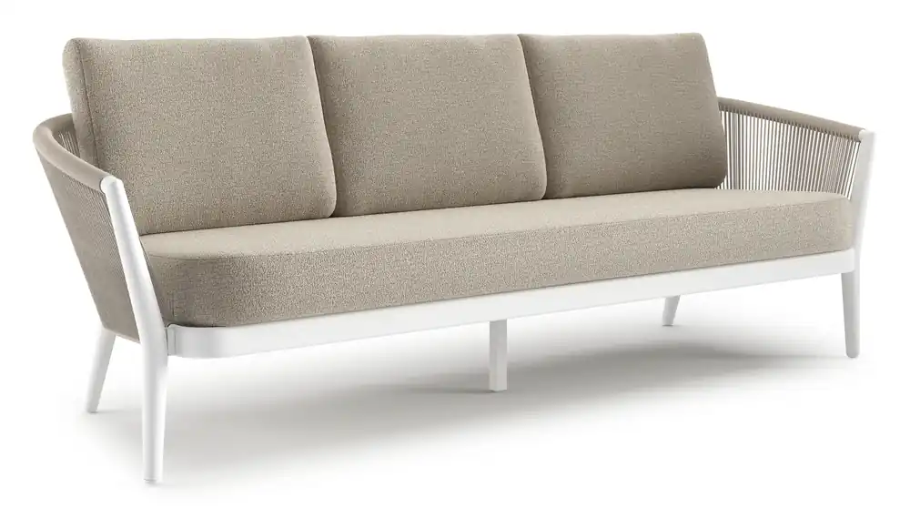 Koop Online Orso loungebank in wit aluminium en beige verticaal geweven ronde rope met Catania Sand all weather cosytica kussen