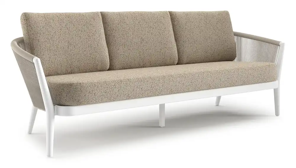 Orso loungebank in wit aluminium en beige verticaal geweven ronde rope met Bora Jungle all weather cosytica kussen Beperkt Aanbod