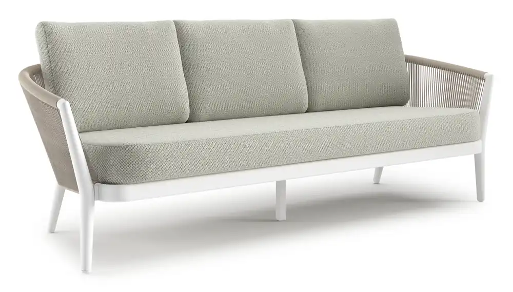 Orso loungebank in wit aluminium en beige verticaal geweven ronde rope met Lopi Bud all weather sunbrella® luxe kussen Must-Have