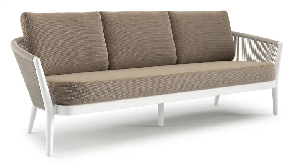 Orso loungebank in wit aluminium en beige verticaal geweven ronde rope met Firenze Earth all weather solica kussen Beperkte Voorraad