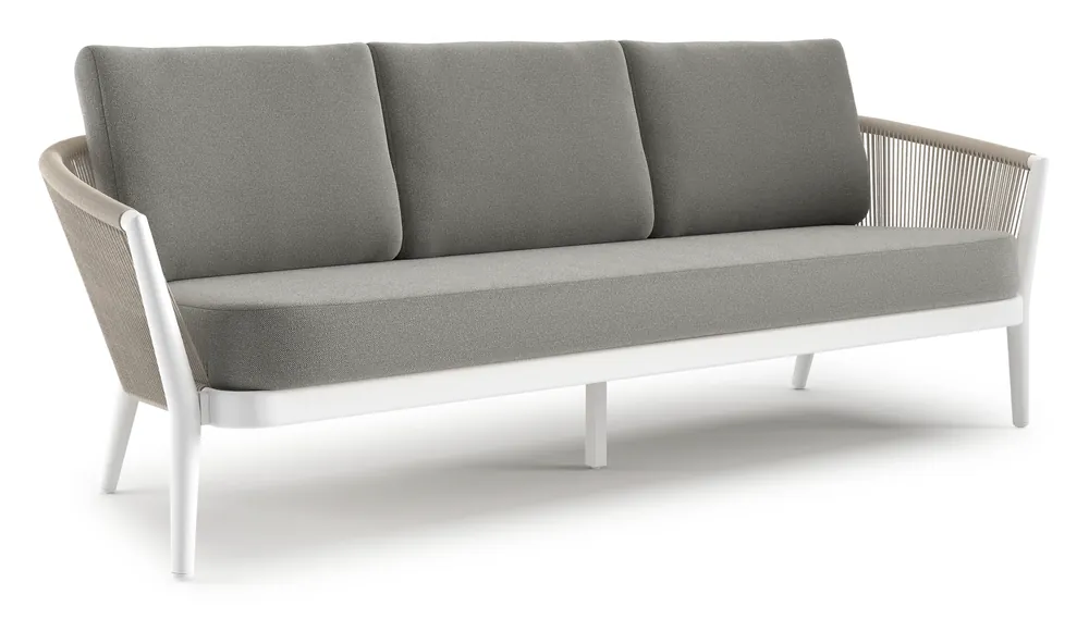 Flitsaanbieding Orso loungebank in wit aluminium en beige verticaal geweven ronde rope met Savane Zinc all weather sunbrella® luxe kussen