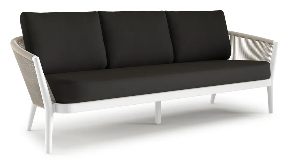 Fabrieksprijs Orso loungebank in wit aluminium en beige verticaal geweven ronde rope met Heritage Char all weather sunbrella® luxe kussen