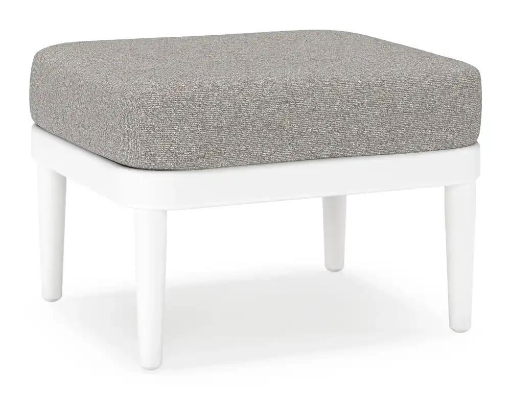Koop Vandaag Orso poef in wit aluminium met Tundra Charcoal all weather sunbrella® luxe kussen