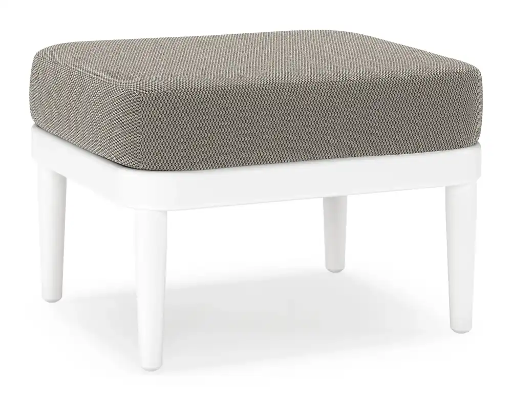 Populair Orso poef in wit aluminium met Lopi Charcoal all weather sunbrella® luxe kussen